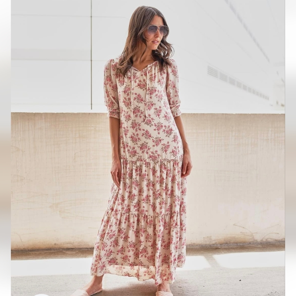 Blank NYC Cream and Pink Floral Maxi Dress